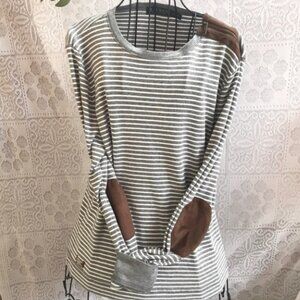 Ralph Lauren Gray Striped Elbow Patch T Shirt Size XL